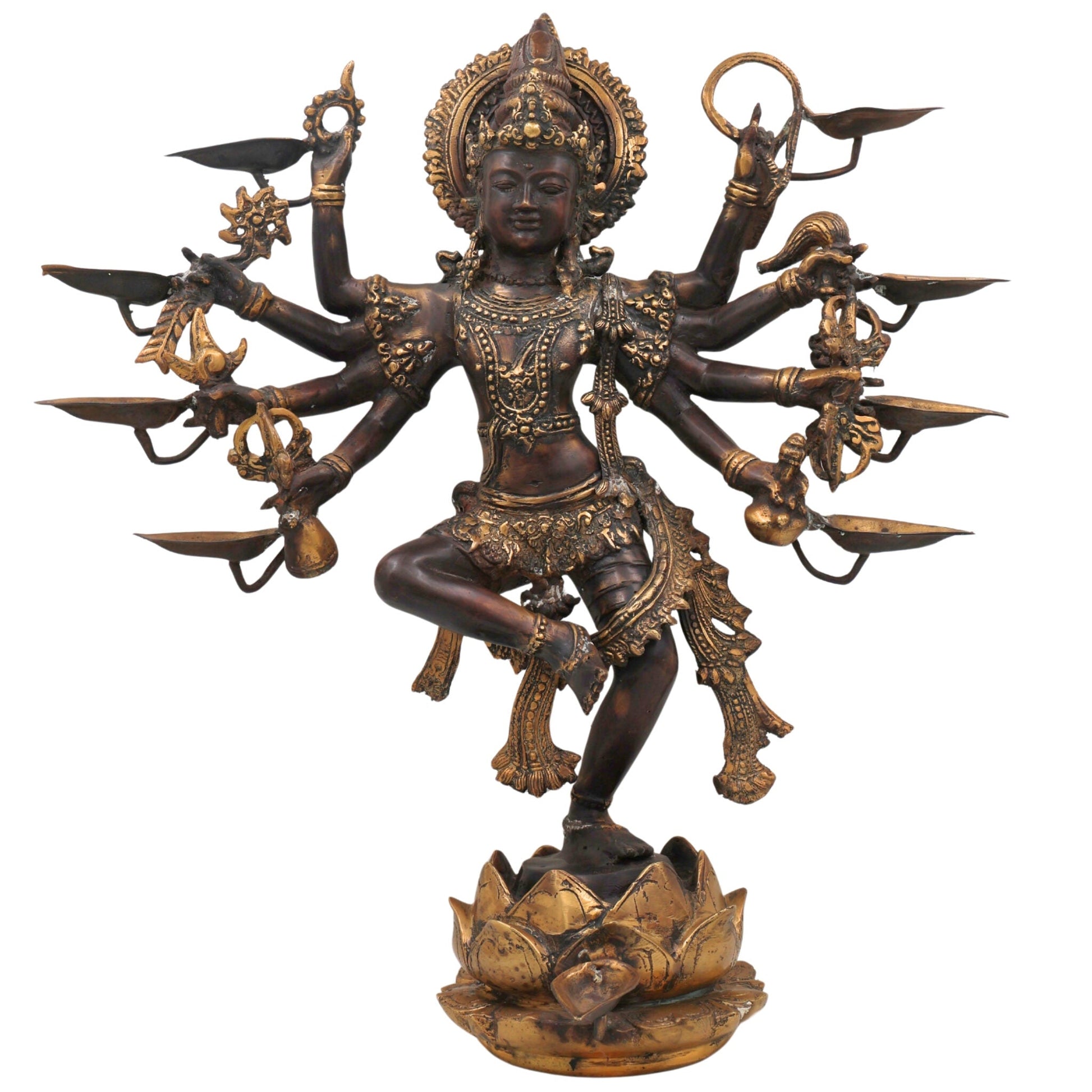 Brass Nataraja Ashtabhujadhari Shiva Idol, Dancing Shiva Statue, Cosmic Dance Nataraj Murti, Adalvallan Koothan Sabesan Murti, Handcrafted Home & Temple Decor,Gold, 18.5 Inch, 1 Piece