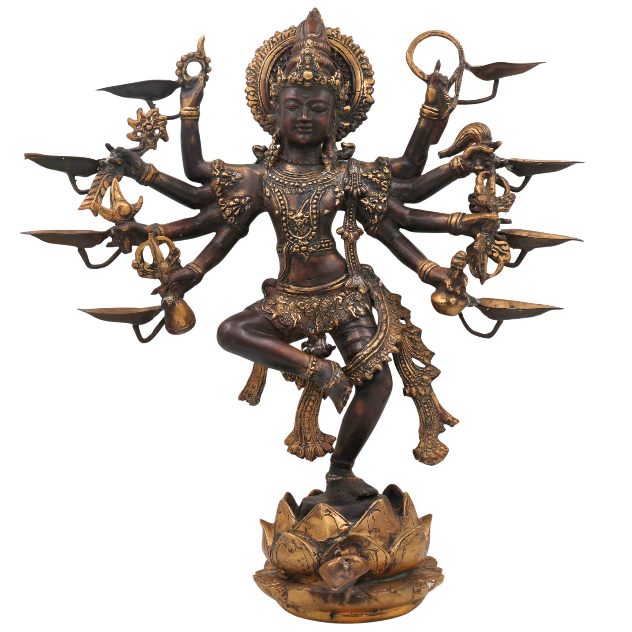 Brass Nataraja Ashtabhujadhari Shiva Idol, Dancing Shiva Statue, Cosmic Dance Nataraj Murti, Adalvallan Koothan Sabesan Murti, Handcrafted Home & Temple Decor,Gold, 18.5 Inch, 1 Piece