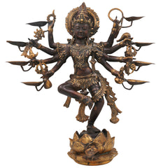 Brass Nataraja Ashtabhujadhari Shiva Idol, Dancing Shiva Statue, Cosmic Dance Nataraj Murti, Adalvallan Koothan Sabesan Murti, Handcrafted Home & Temple Decor,Gold, 18.5 Inch, 1 Piece