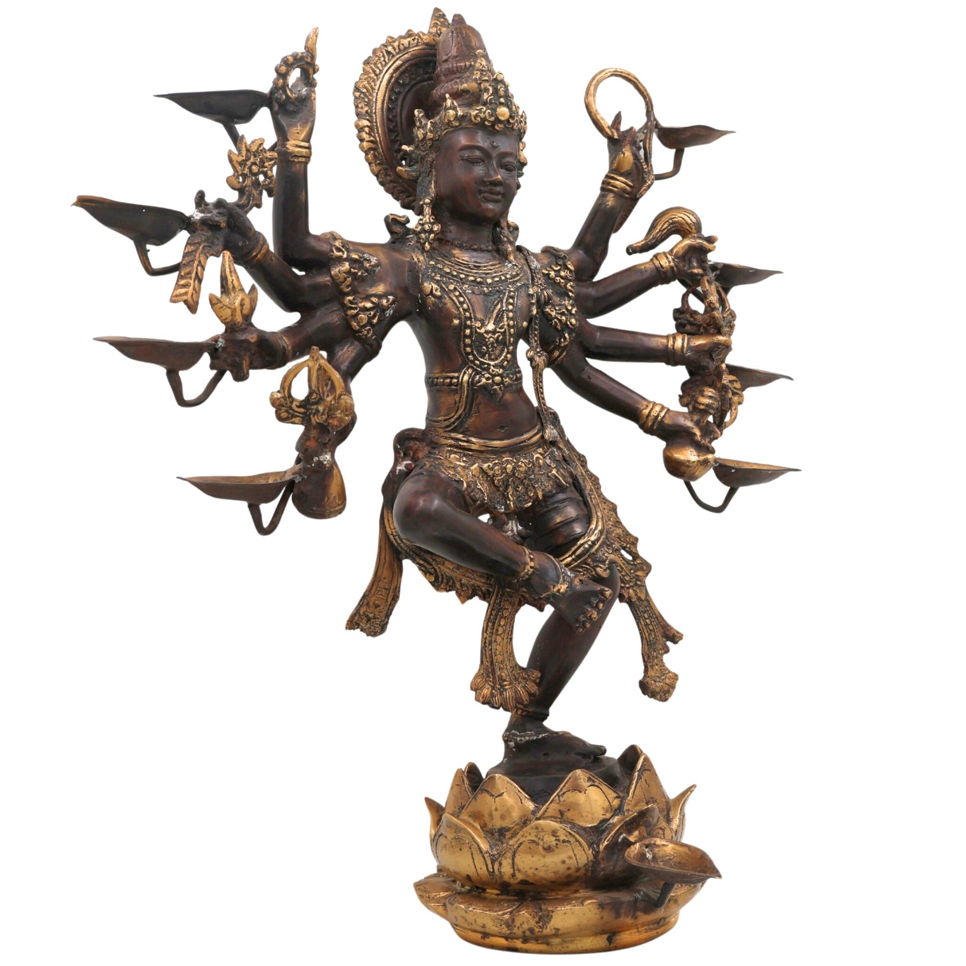 Brass Nataraja Ashtabhujadhari Shiva Idol, Dancing Shiva Statue, Cosmic Dance Nataraj Murti, Adalvallan Koothan Sabesan Murti, Handcrafted Home & Temple Decor,Gold, 18.5 Inch, 1 Piece