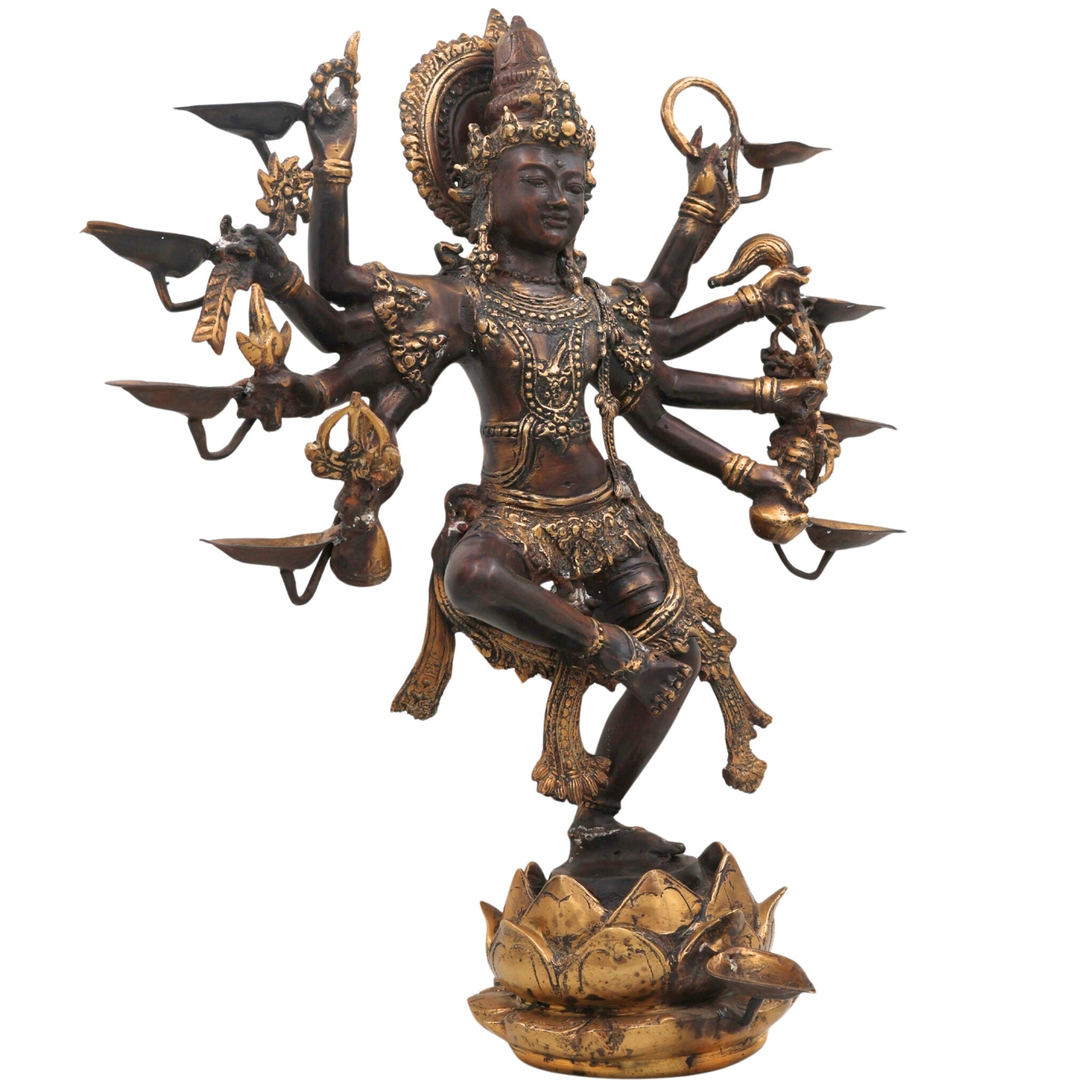 Brass Nataraja Ashtabhujadhari Shiva Idol, Dancing Shiva Statue, Cosmic Dance Nataraj Murti, Adalvallan Koothan Sabesan Murti, Handcrafted Home & Temple Decor,Gold, 18.5 Inch, 1 Piece