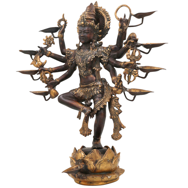 Brass Nataraja Ashtabhujadhari Shiva Idol, Dancing Shiva Statue, Cosmic Dance Nataraj Murti, Adalvallan Koothan Sabesan Murti, Handcrafted Home & Temple Decor,Gold, 18.5 Inch, 1 Piece
