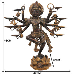 Brass Nataraja Ashtabhujadhari Shiva Idol, Dancing Shiva Statue, Cosmic Dance Nataraj Murti, Adalvallan Koothan Sabesan Murti, Handcrafted Home & Temple Decor,Gold, 18.5 Inch, 1 Piece