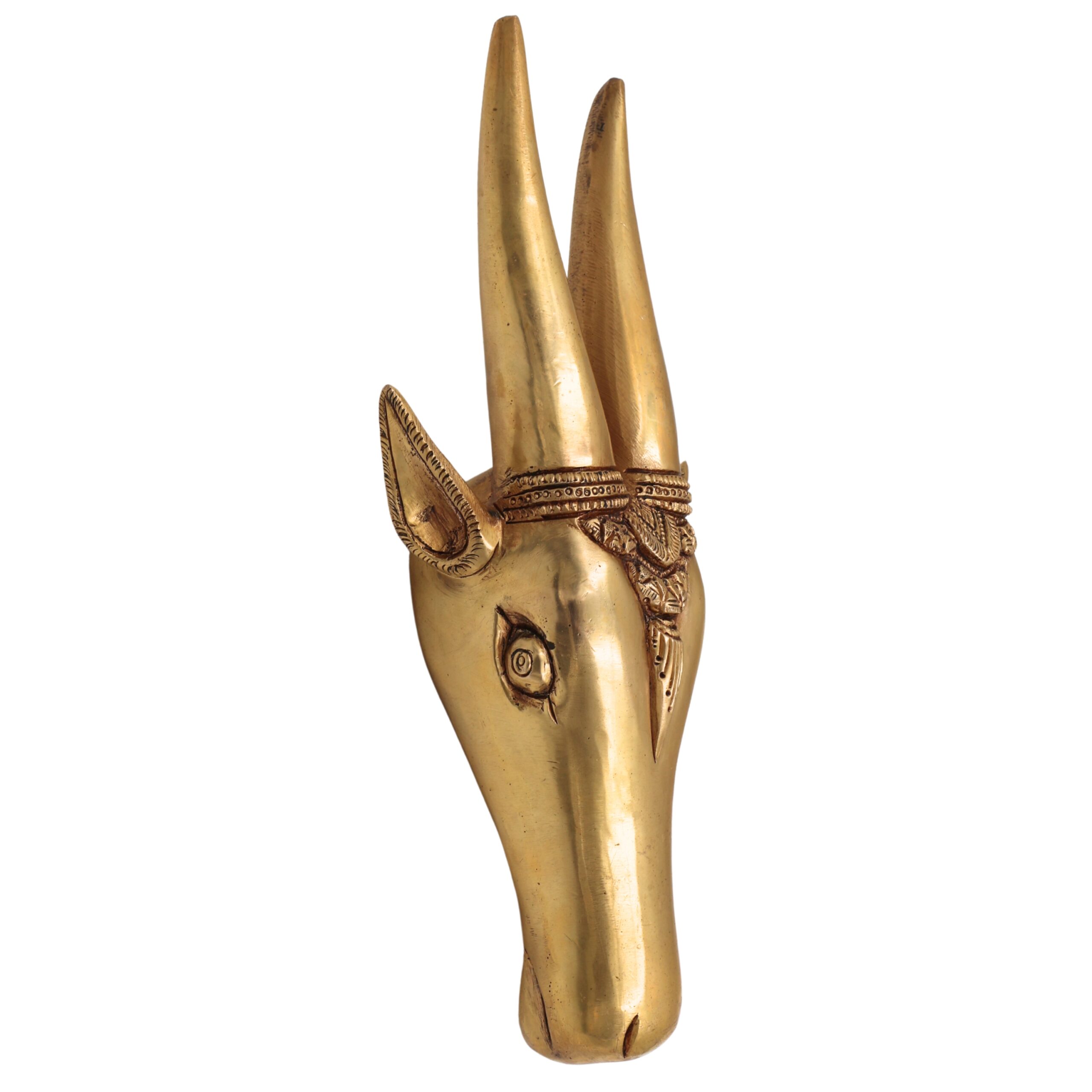 Brass Bull Face Wall Hanging – Nandhi Head | Nandi Face Ox Sculpture for Home Decor & Gifting, Gold, 12 Inch, 1 Piece