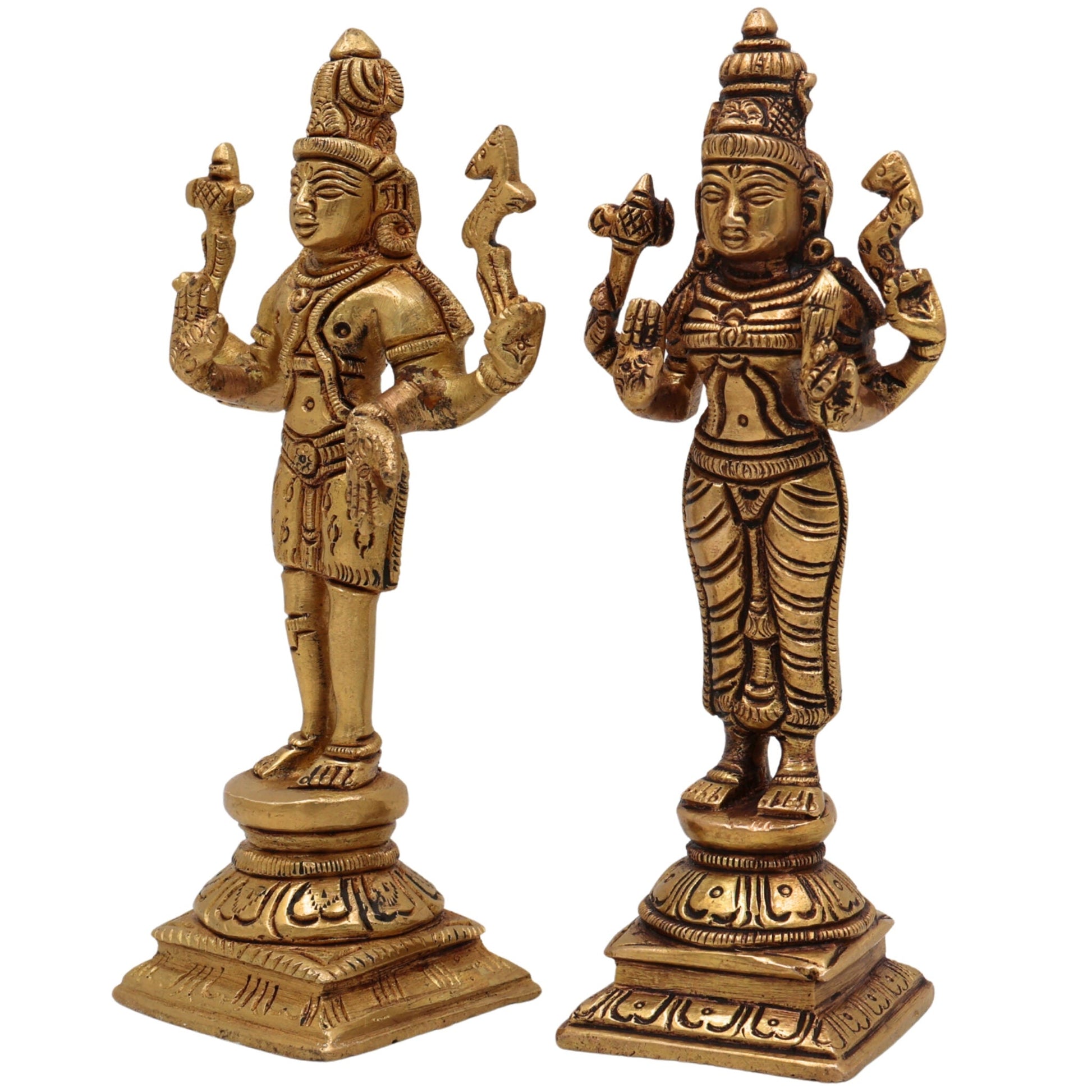 Brass Shiva Parvati Idol | Uma Maheshwara Gauri Shankar Murti | Ardhanarishvara Vigraha | Handmade Peetal Pooja Statue for Home Temple & Decor,Gold, 6 Inch, 1 Piece