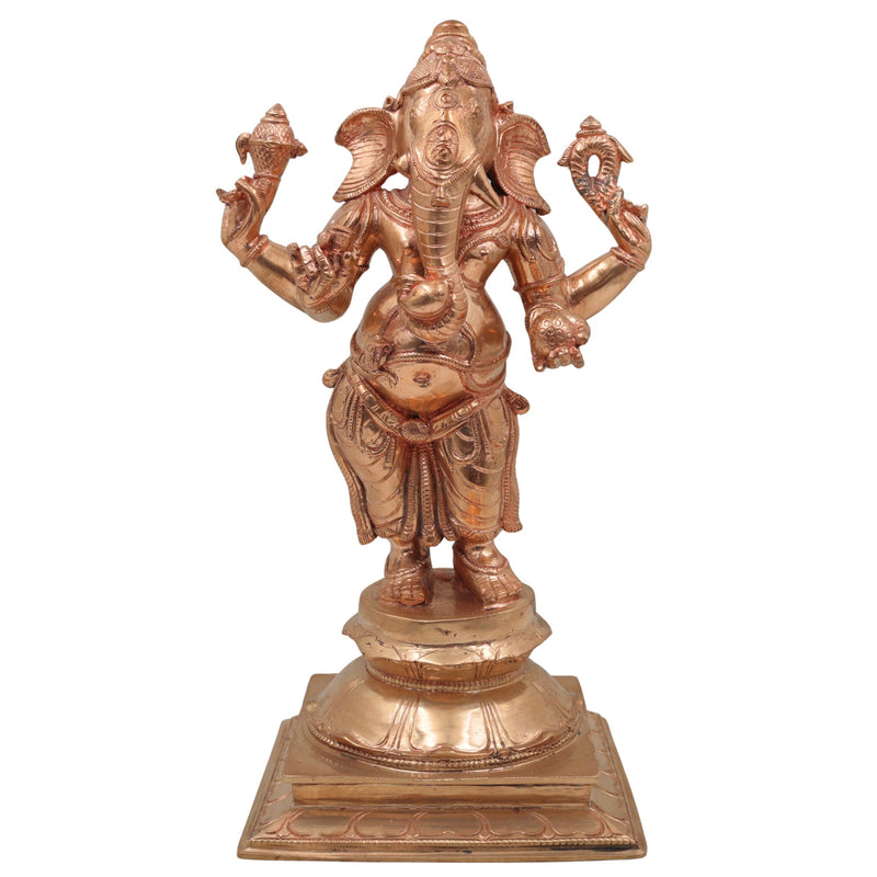 Handcrafted Bronze Panchaloha Ganesha Idol, Vinayaka Ganpati Murti, Chola Art Vighnaharta Statue for Home & Temple,Gold, 13 Inch, 1 Piece