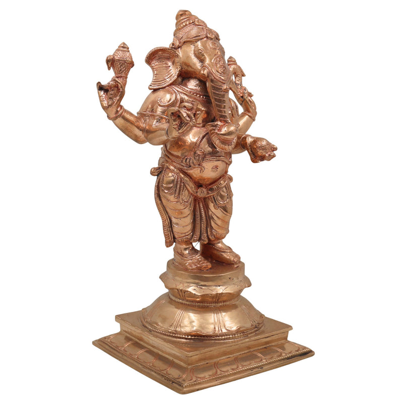 Handcrafted Bronze Panchaloha Ganesha Idol, Vinayaka Ganpati Murti, Chola Art Vighnaharta Statue for Home & Temple,Gold, 13 Inch, 1 Piece