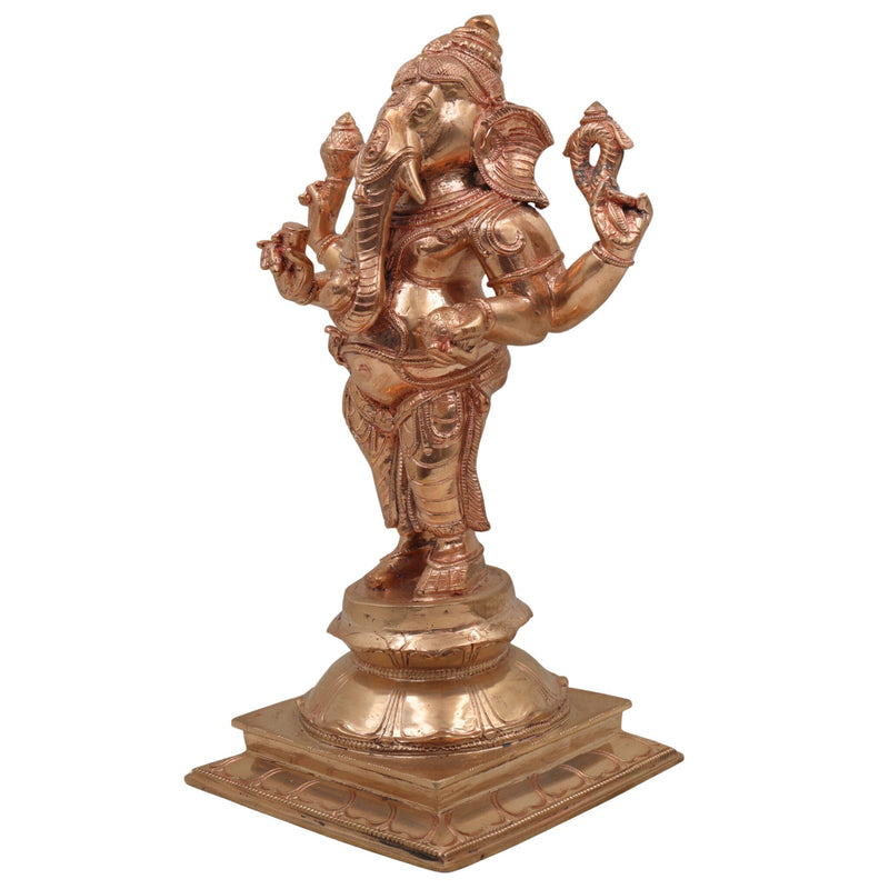 Handcrafted Bronze Panchaloha Ganesha Idol, Vinayaka Ganpati Murti, Chola Art Vighnaharta Statue for Home & Temple,Gold, 13 Inch, 1 Piece