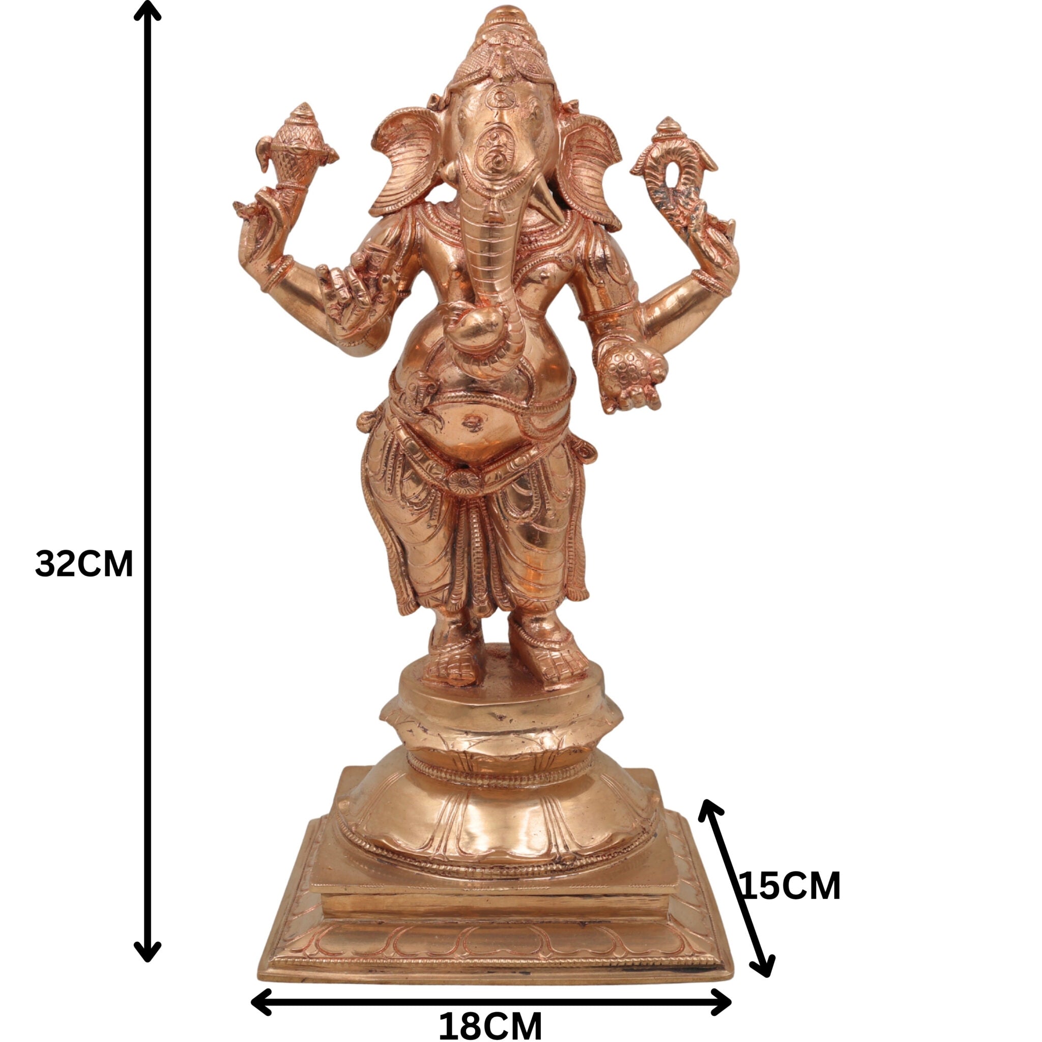 Handcrafted Bronze Panchaloha Ganesha Idol, Vinayaka Ganpati Murti, Chola Art Vighnaharta Statue for Home & Temple,Gold, 13 Inch, 1 Piece