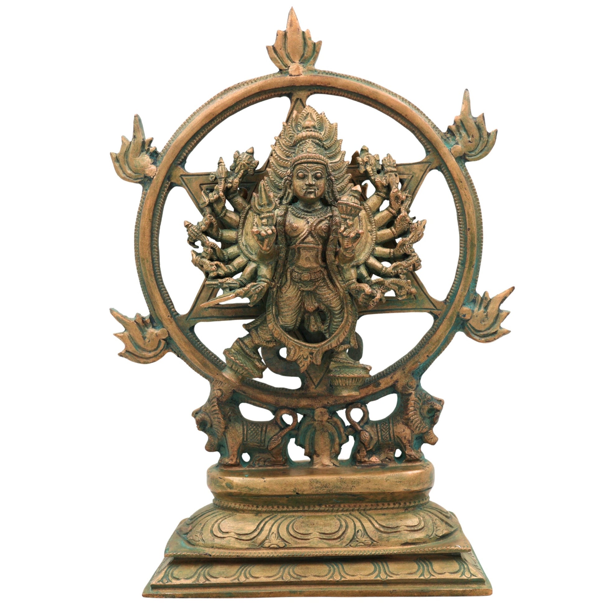 Handmade Bronze Panchaloha Chakrathalwar Idol | Sudarshana Chakra Murti | Authentic Sudarshanar Sudarshana Vishnu Statue for Temple & Home Decor,Brown, 13 Inch, 1 Piece
