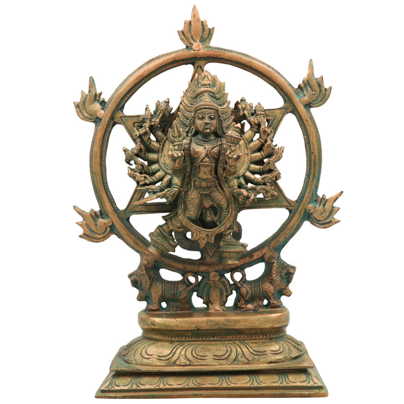 Handmade Bronze Panchaloha Chakrathalwar Idol | Sudarshana Chakra Murti | Authentic Sudarshanar Sudarshana Vishnu Statue for Temple & Home Decor,Brown, 13 Inch, 1 Piece