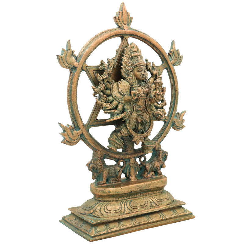 Handmade Bronze Panchaloha Chakrathalwar Idol | Sudarshana Chakra Murti | Authentic Sudarshanar Sudarshana Vishnu Statue for Temple & Home Decor,Brown, 13 Inch, 1 Piece
