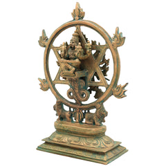 Handmade Bronze Panchaloha Chakrathalwar Idol | Sudarshana Chakra Murti | Authentic Sudarshanar Sudarshana Vishnu Statue for Temple & Home Decor,Brown, 13 Inch, 1 Piece
