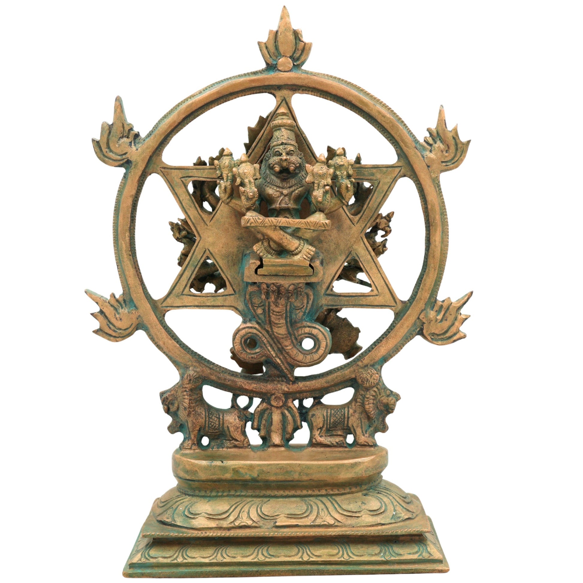Handmade Bronze Panchaloha Chakrathalwar Idol | Sudarshana Chakra Murti | Authentic Sudarshanar Sudarshana Vishnu Statue for Temple & Home Decor,Brown, 13 Inch, 1 Piece