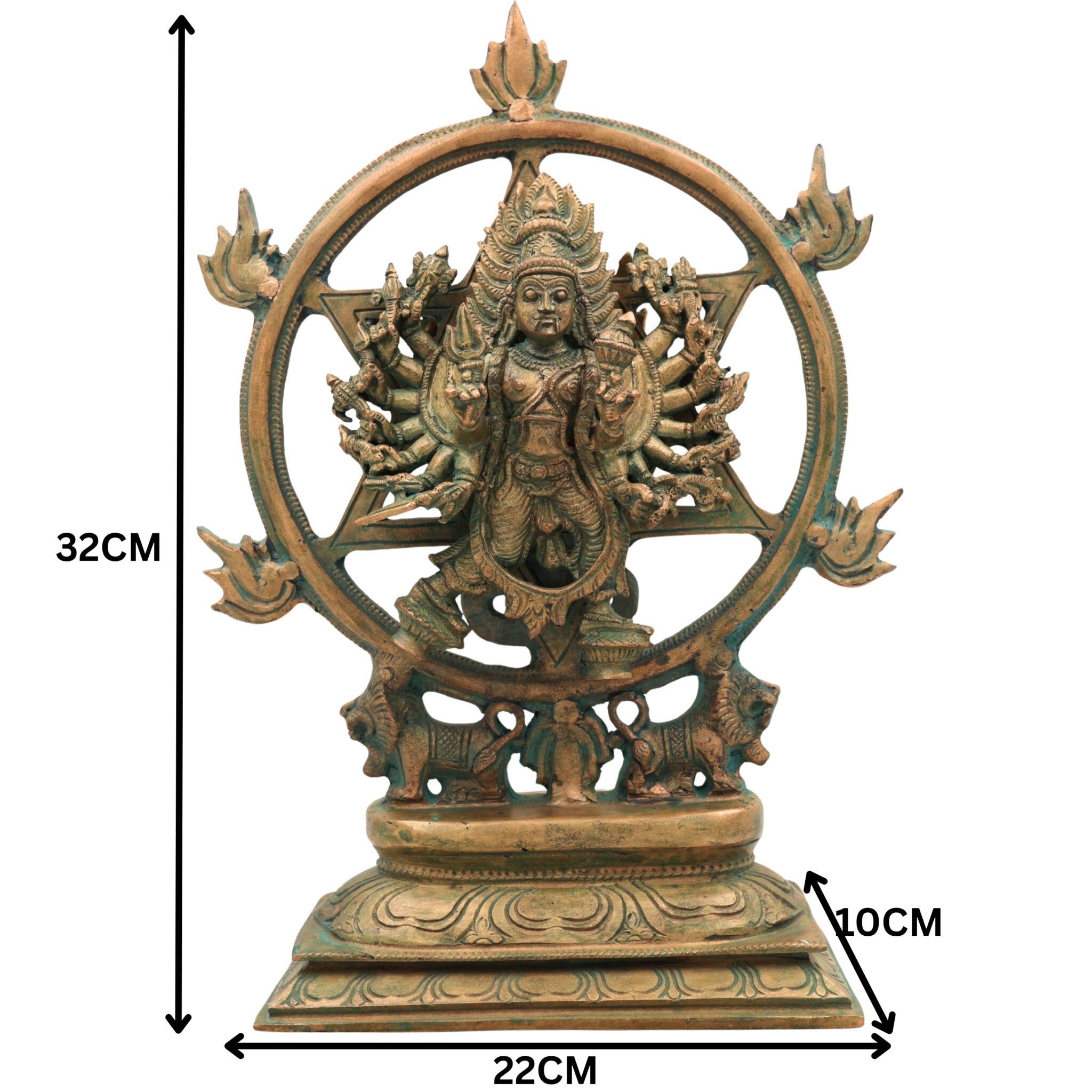 Handmade Bronze Panchaloha Chakrathalwar Idol | Sudarshana Chakra Murti | Authentic Sudarshanar Sudarshana Vishnu Statue for Temple & Home Decor,Brown, 13 Inch, 1 Piece