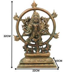 Handmade Bronze Panchaloha Chakrathalwar Idol | Sudarshana Chakra Murti | Authentic Sudarshanar Sudarshana Vishnu Statue for Temple & Home Decor,Brown, 13 Inch, 1 Piece