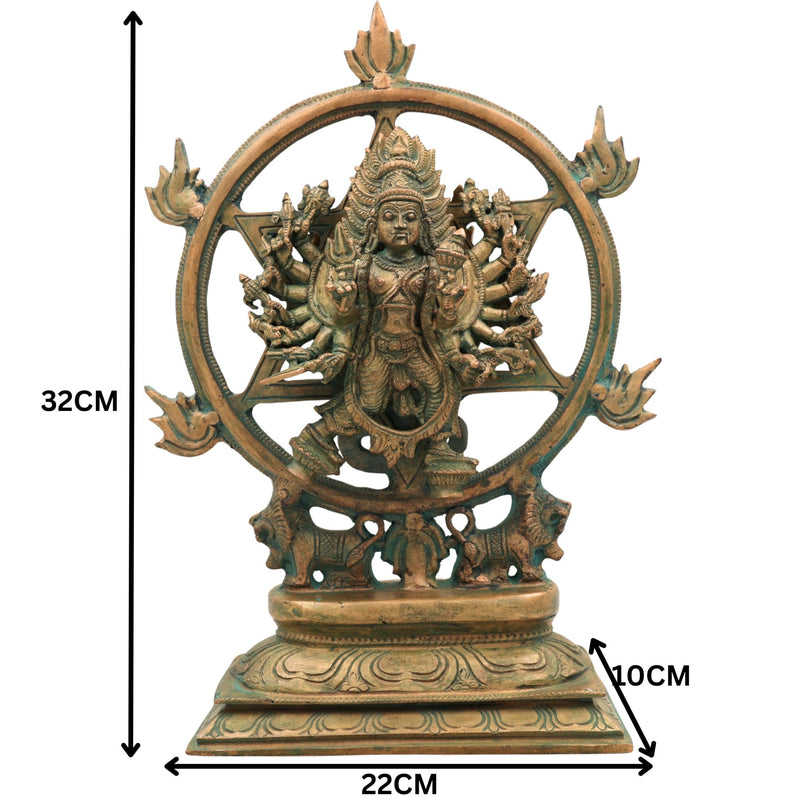 Handmade Bronze Panchaloha Chakrathalwar Idol | Sudarshana Chakra Murti | Authentic Sudarshanar Sudarshana Vishnu Statue for Temple & Home Decor,Brown, 13 Inch, 1 Piece