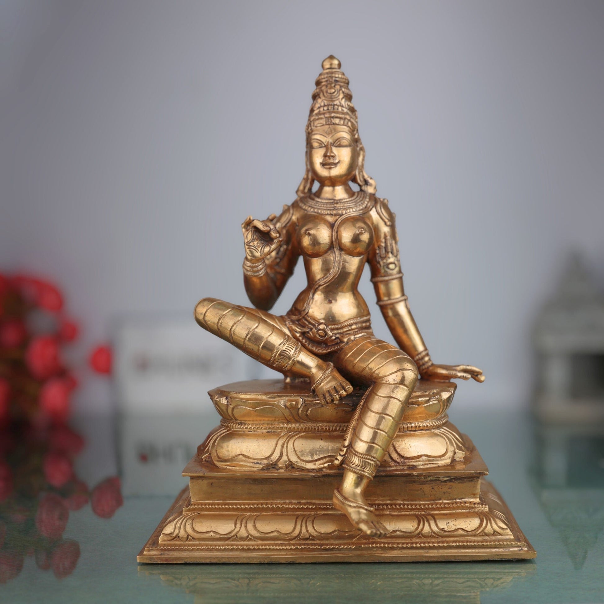 Handcrafted Bronze Parvati Idol | Panchaloha Uma Gauri Durga Devi Murti for Pooja, Temple & Home Decor,Gold, 13 Inch, 1 Piece