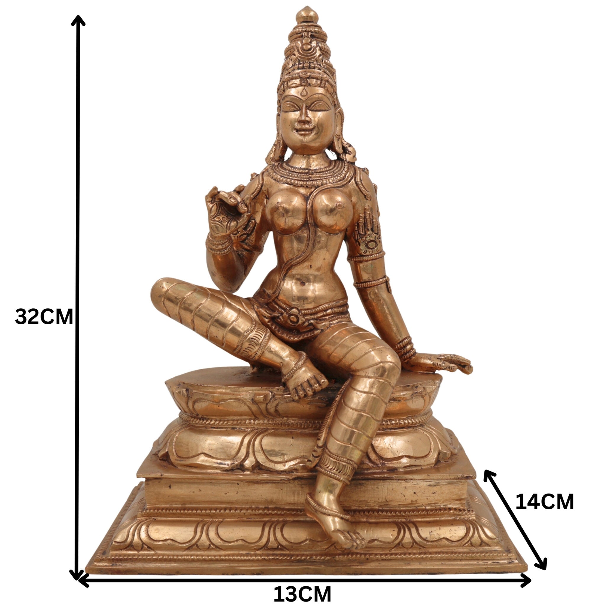 Handcrafted Bronze Parvati Idol | Panchaloha Uma Gauri Durga Devi Murti for Pooja, Temple & Home Decor,Gold, 13 Inch, 1 Piece