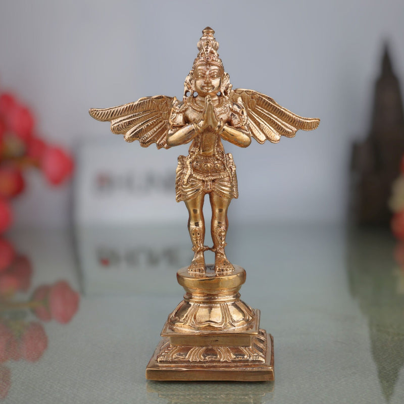 Bronze Lord Garuda Idol | Handcrafted Panchaloha Garuda Dev Murti for Pooja, Vishnu Vahana Temple & Home Decor, Gold, 5.5 Inch, 1 Piece