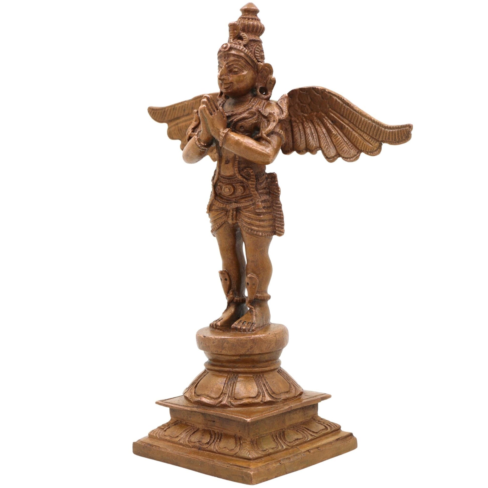 Bronze Garuda Dev Idol, Handcrafted Panchaloha Murti, Vishnu Vahana Sculpture, Temple Decorative Statue, Chola Art Garuda Murti, Brown, 5.5 Inch, 1 Piece