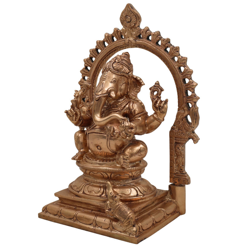 Handcrafted Bronze Ganesha Idol in Panchaloha, Vinayaka Ganapati Murti for Home Temple, Traditional Chola Art Pillaiyar Statue, Gold, 8.5 Inch, 1 Piece