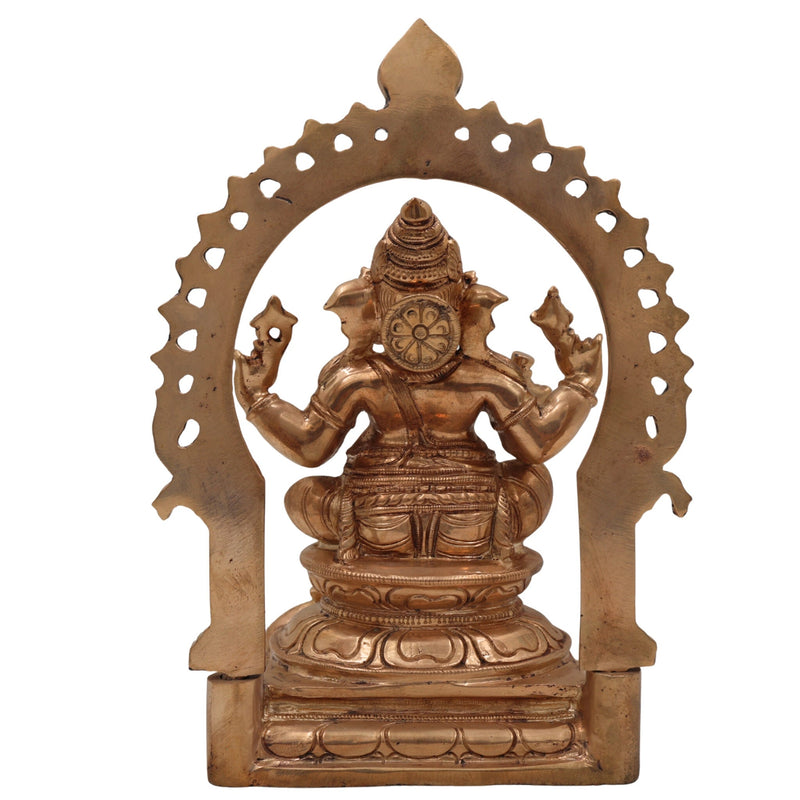 Handcrafted Bronze Ganesha Idol in Panchaloha, Vinayaka Ganapati Murti for Home Temple, Traditional Chola Art Pillaiyar Statue, Gold, 8.5 Inch, 1 Piece