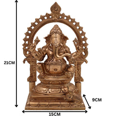 Handcrafted Bronze Ganesha Idol in Panchaloha, Vinayaka Ganapati Murti for Home Temple, Traditional Chola Art Pillaiyar Statue, Gold, 8.5 Inch, 1 Piece