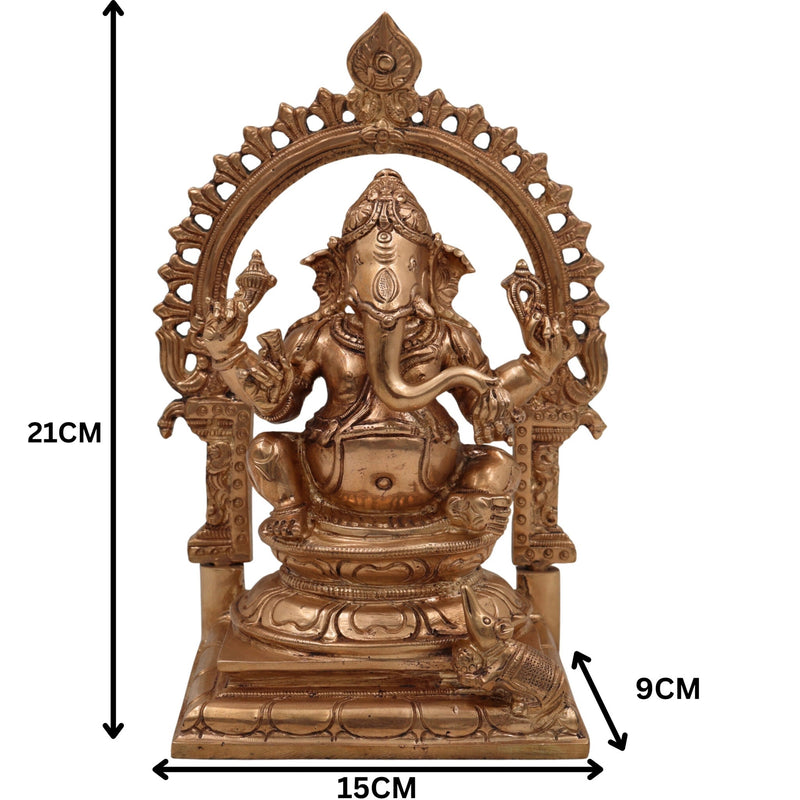 Handcrafted Bronze Ganesha Idol in Panchaloha, Vinayaka Ganapati Murti for Home Temple, Traditional Chola Art Pillaiyar Statue, Gold, 8.5 Inch, 1 Piece
