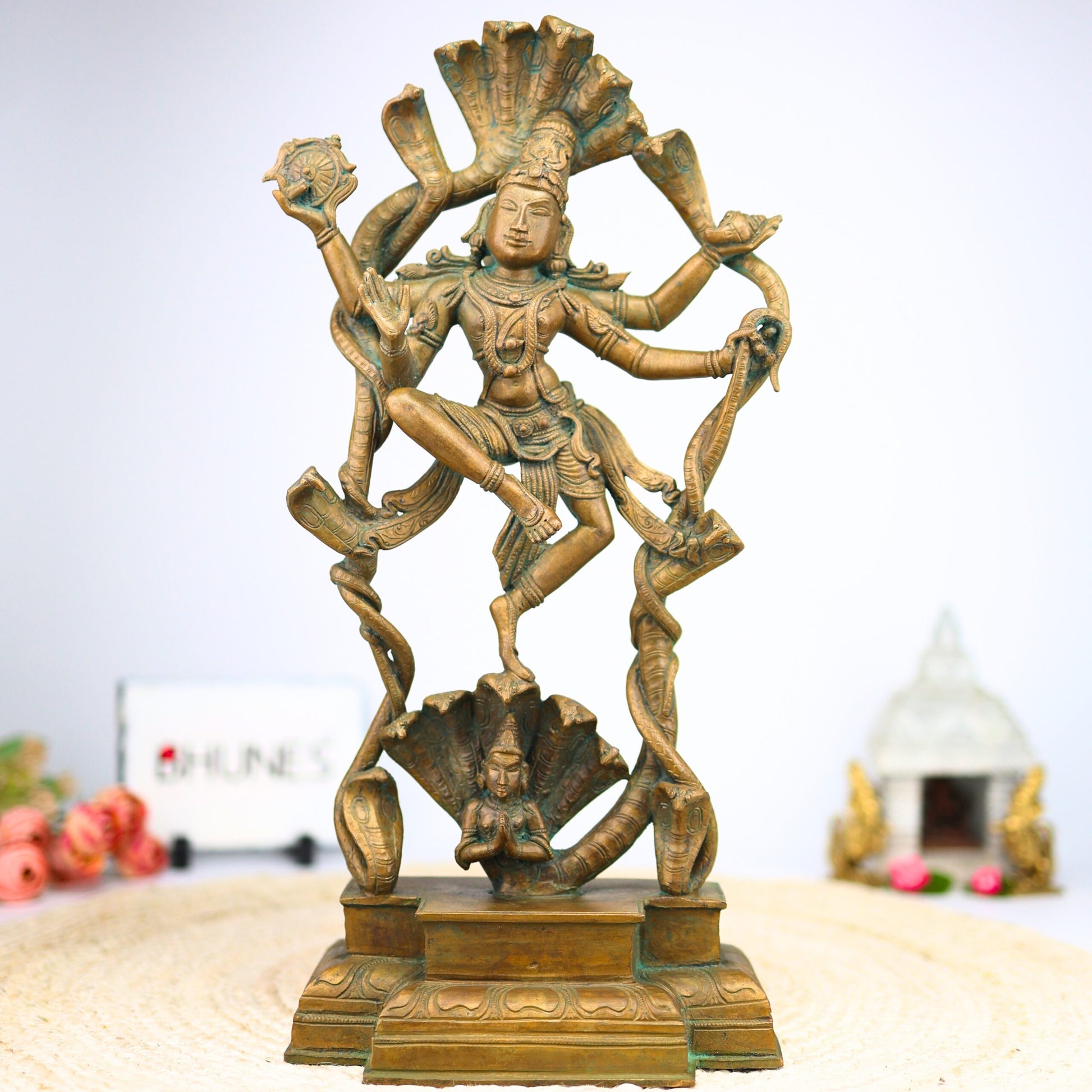 Lord Vishnu Narayana on Sheshanag Panchaloha Bronze Idol | Venkateswara Balaji Srinivasa Govinda Padmanabha Ranganatha Jagannath Chola Art Murti,Brown,17inch,1piece