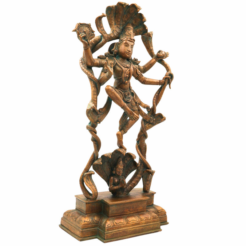 Lord Vishnu Narayana on Sheshanag Panchaloha Bronze Idol | Venkateswara Balaji Srinivasa Govinda Padmanabha Ranganatha Jagannath Chola Art Murti,Brown,17inch,1piece