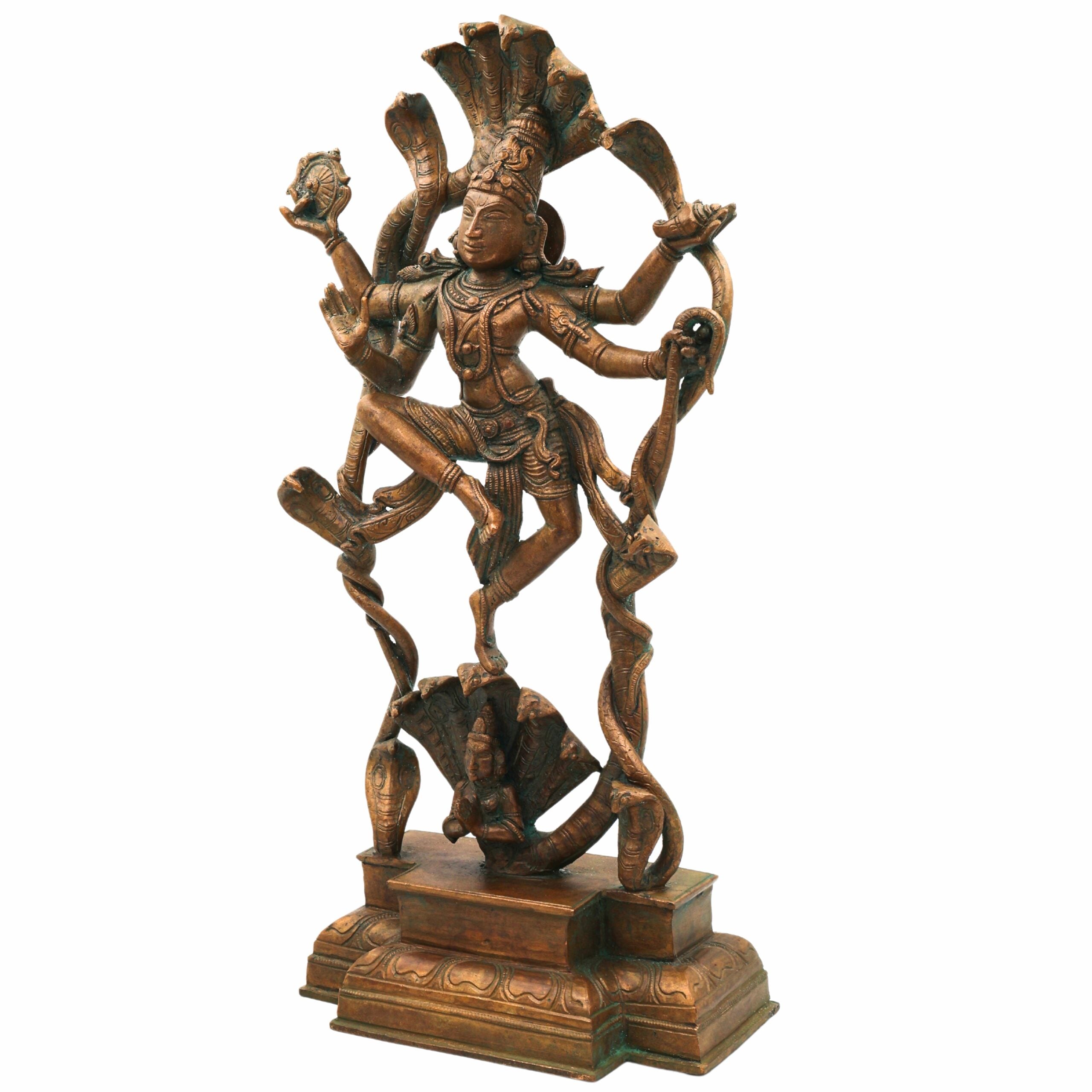 Lord Vishnu Narayana on Sheshanag Panchaloha Bronze Idol | Venkateswara Balaji Srinivasa Govinda Padmanabha Ranganatha Jagannath Chola Art Murti,Brown,17inch,1piece
