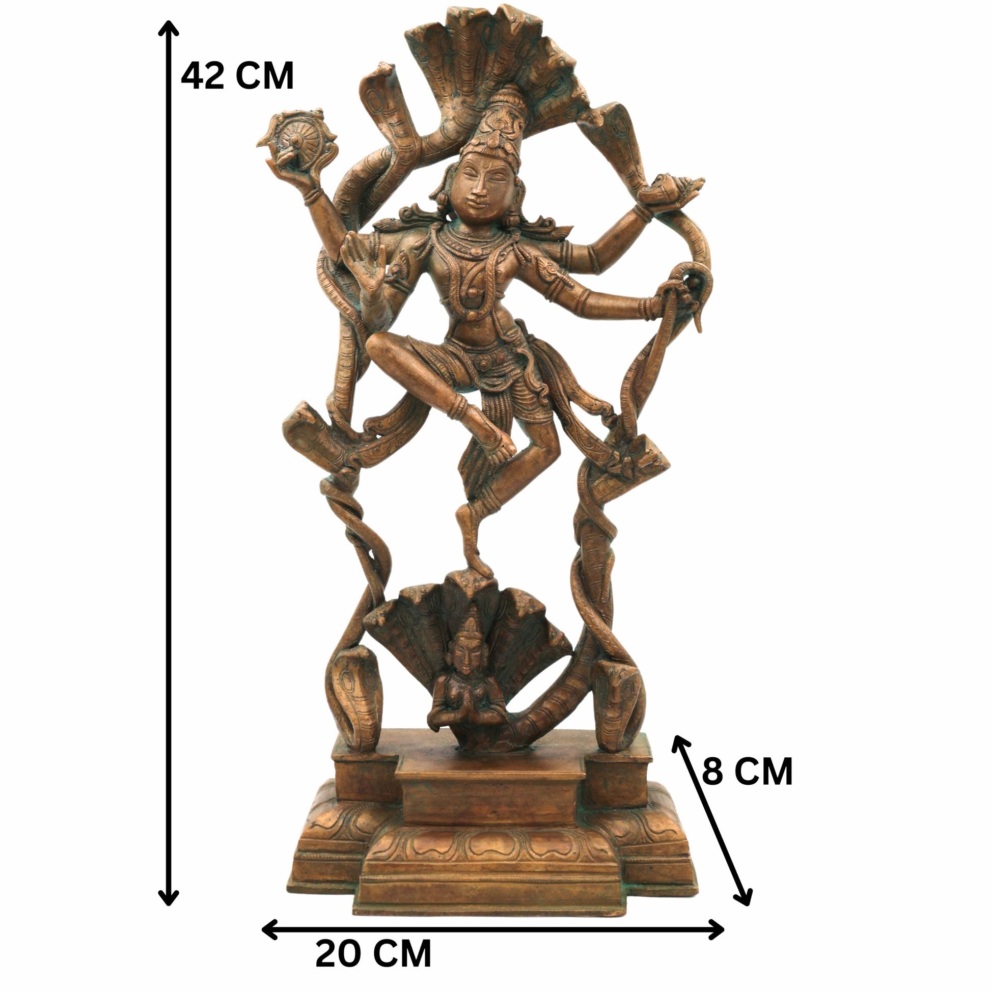 Lord Vishnu Narayana on Sheshanag Panchaloha Bronze Idol | Venkateswara Balaji Srinivasa Govinda Padmanabha Ranganatha Jagannath Chola Art Murti,Brown,17inch,1piece