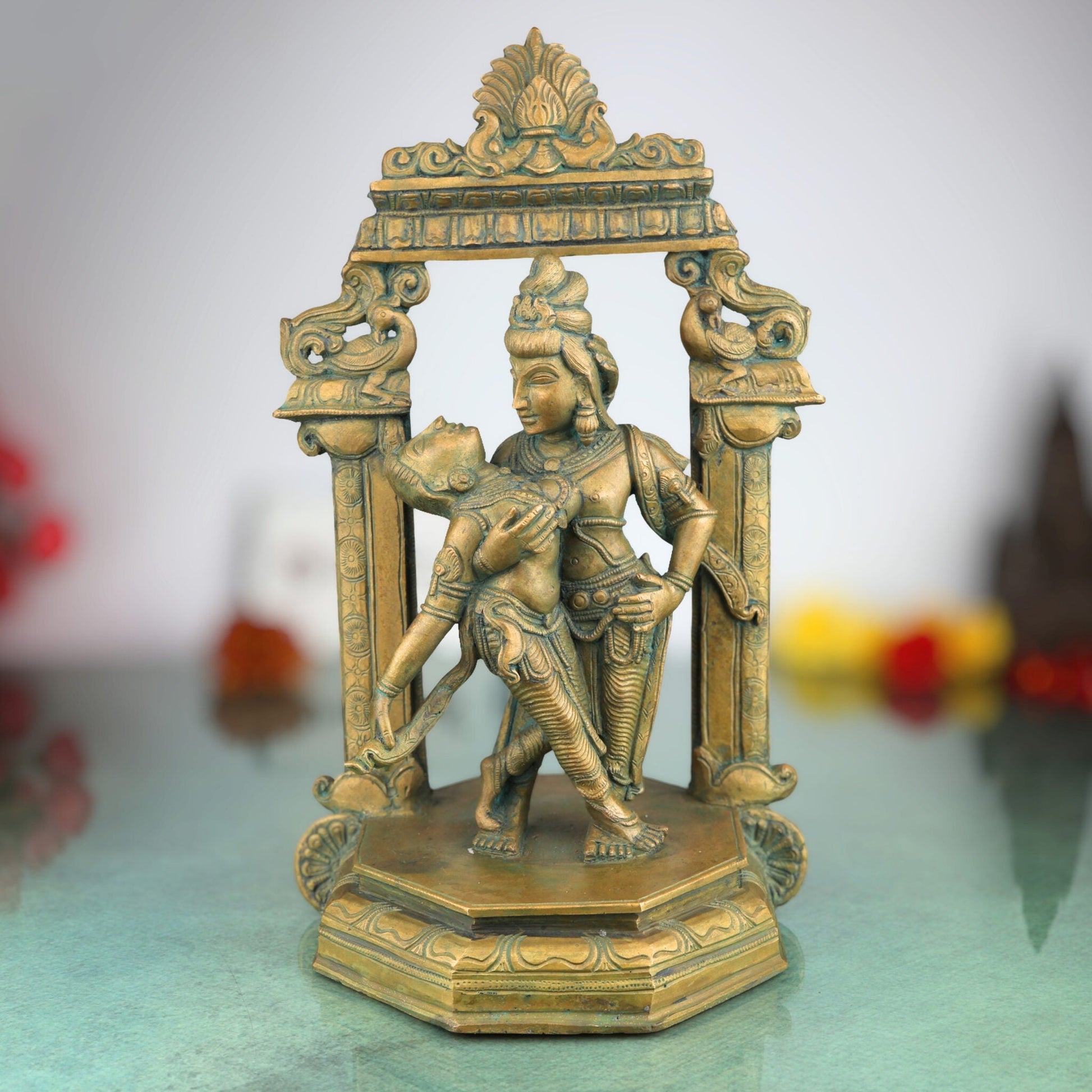 Handcrafted Bronze Kamadeva Idol | Panchaloha Madana Murti with Rati | Traditional South Indian Chola Art Sculpture,Brown, 13 Inch, 1 Piece