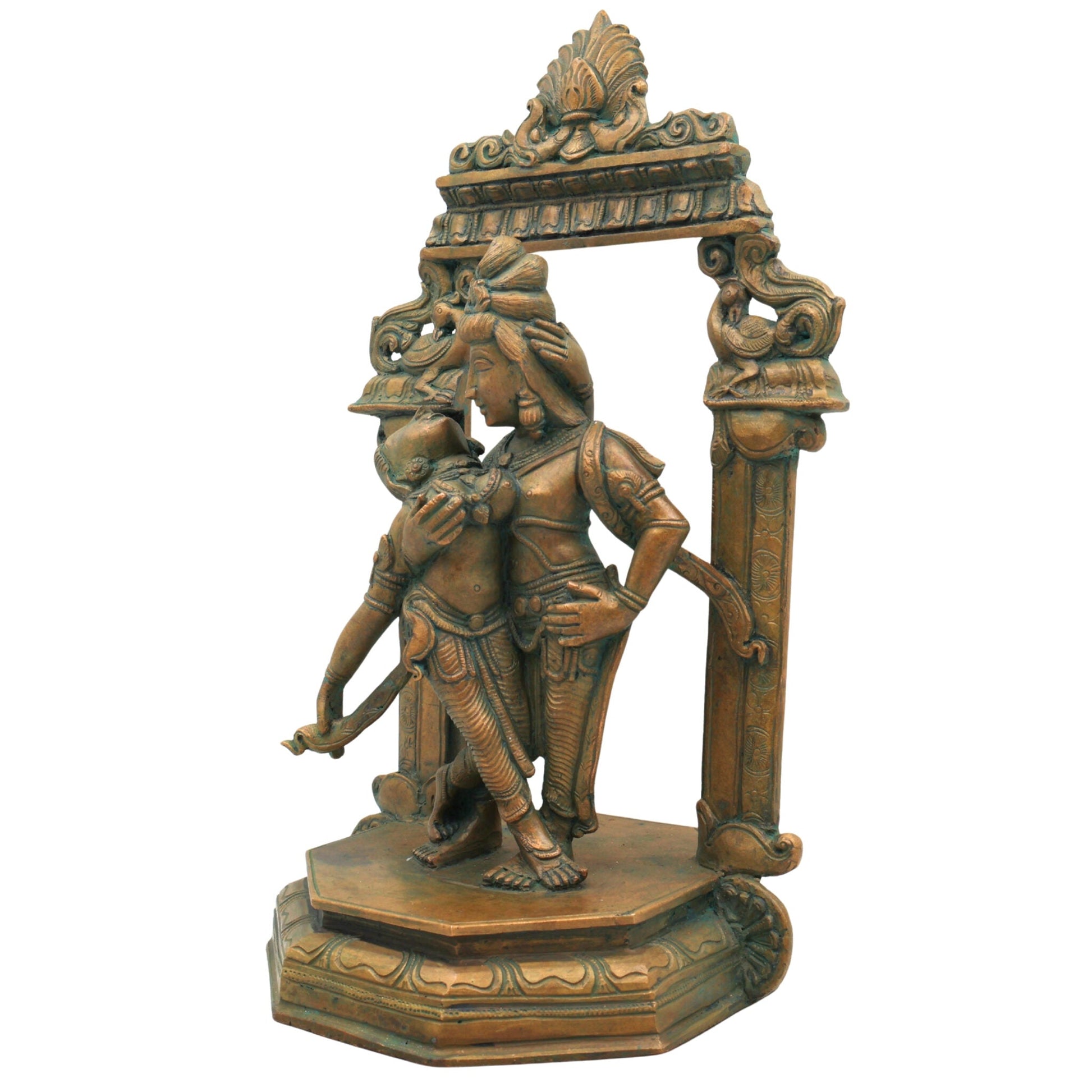Handcrafted Bronze Kamadeva Idol | Panchaloha Madana Murti with Rati | Traditional South Indian Chola Art Sculpture,Brown, 13 Inch, 1 Piece