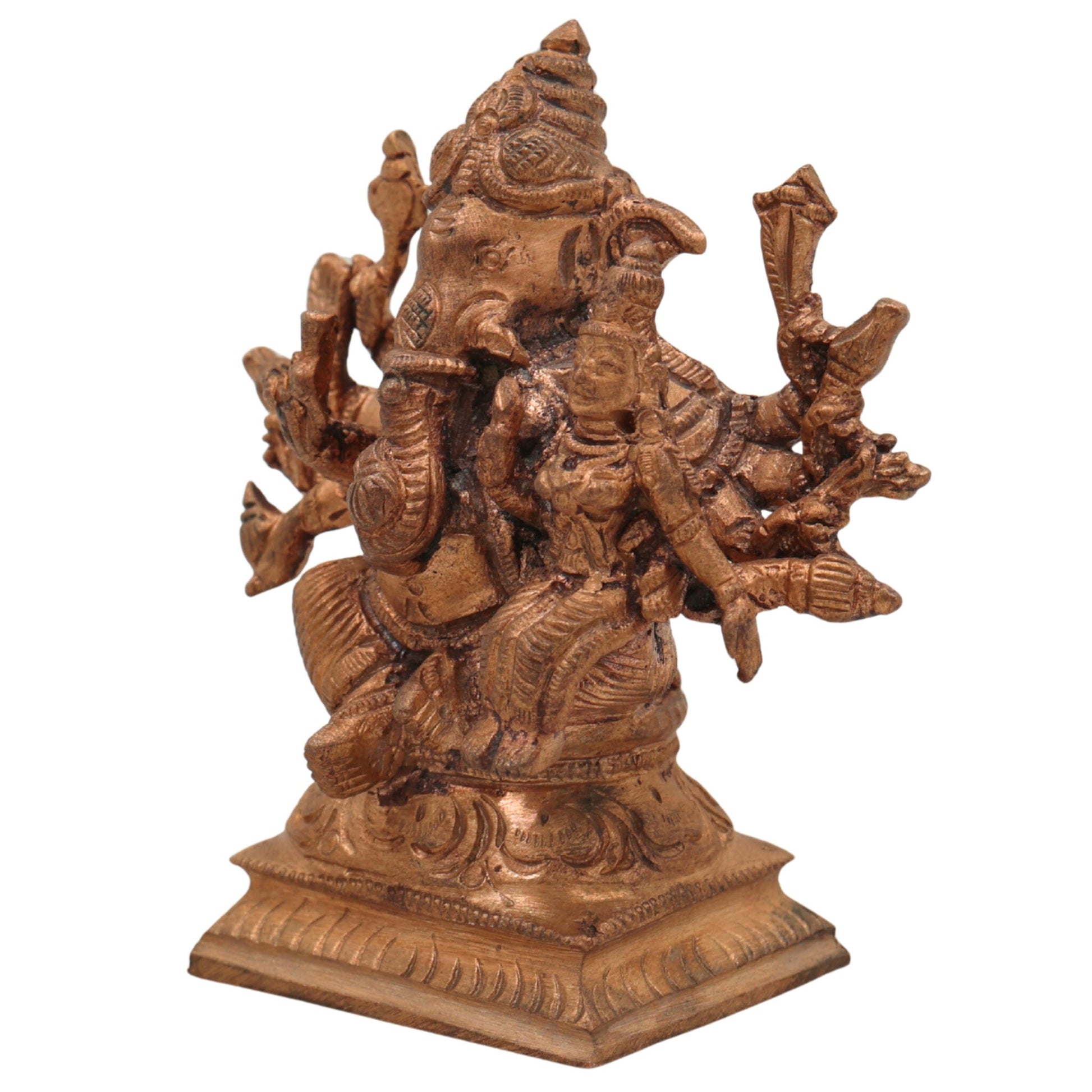 Handcrafted Siddhi Vinayak Idol in Panchaloha Bronze Ganesha Ganapati Murti, Sametha Ganapati, Ganesh Statue for Home & Temple,Gold, 3.5 Inch, 1 Piece