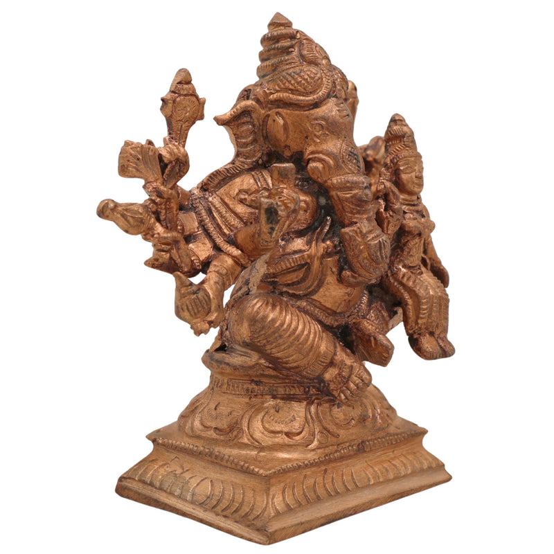 Handcrafted Siddhi Vinayak Idol in Panchaloha Bronze Ganesha Ganapati Murti, Sametha Ganapati, Ganesh Statue for Home & Temple,Gold, 3.5 Inch, 1 Piece