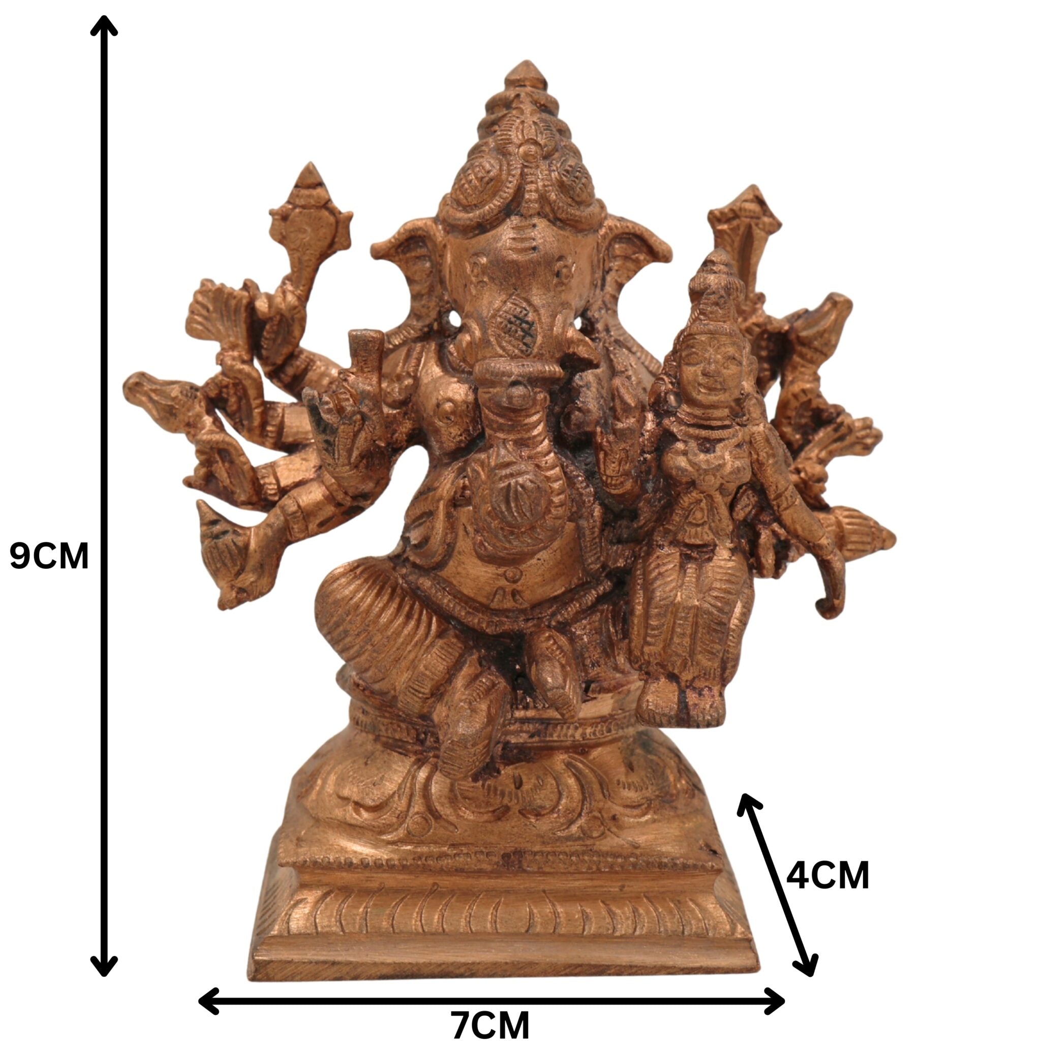 Handcrafted Siddhi Vinayak Idol in Panchaloha Bronze Ganesha Ganapati Murti, Sametha Ganapati, Ganesh Statue for Home & Temple,Gold, 3.5 Inch, 1 Piece