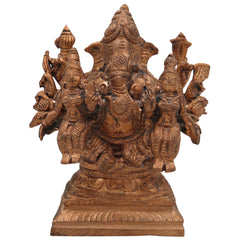 Handmade Riddhi Siddhi Ganapati Idol in Panchaloha Bronze, Ganesha with Consorts, Vinayaka, Ganapati, Vighneshvara, South Indian Chola Art Murti for Home & Temple,Gold, 3.5 Inch, 1 Piece