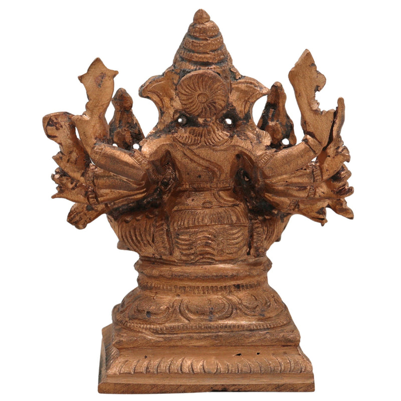 Handmade Riddhi Siddhi Ganapati Idol in Panchaloha Bronze, Ganesha with Consorts, Vinayaka, Ganapati, Vighneshvara, South Indian Chola Art Murti for Home & Temple,Gold, 3.5 Inch, 1 Piece