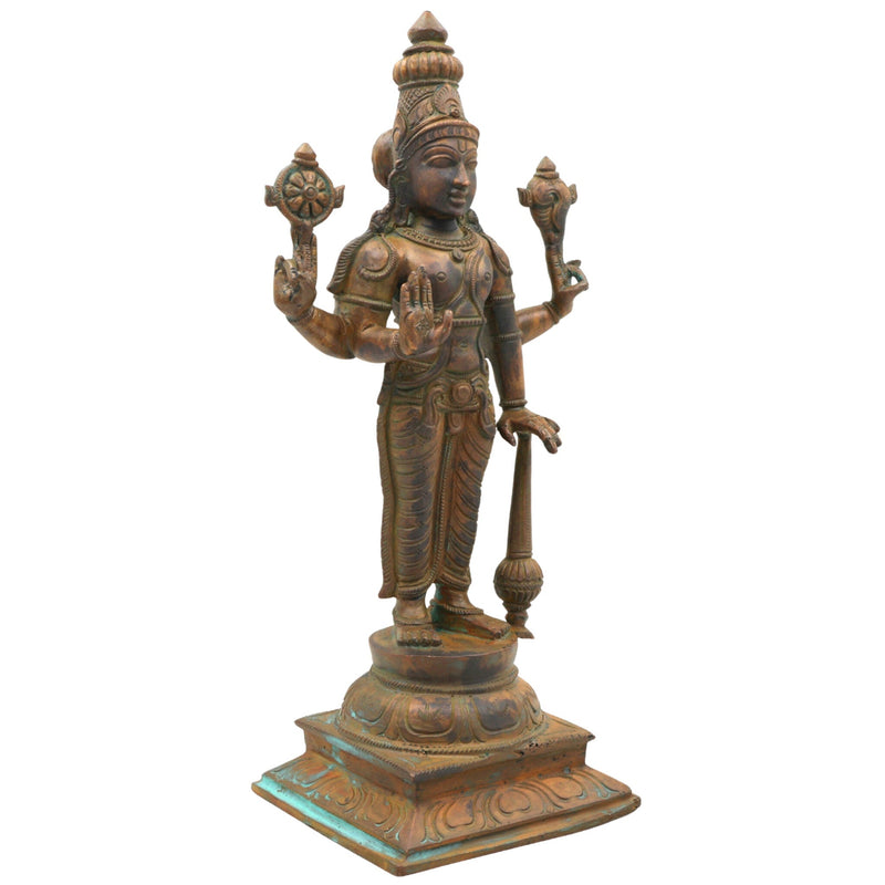 Handmade Panchaloha Bronze Vishnu Idol | Narayana, Madhava, Govinda Statue for Pooja & Home Temple Decor,Brown, 12 Inch, 1 Piece
