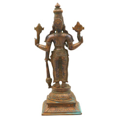 Handmade Panchaloha Bronze Vishnu Idol | Narayana, Madhava, Govinda Statue for Pooja & Home Temple Decor,Brown, 12 Inch, 1 Piece