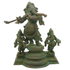 Bronze Musical Ganesha Idols, Ganesh Ki Murti, Panchaloha Ganpati Statue,Brown, 10 Inch, 1 Piece