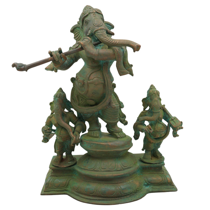 Bronze Musical Ganesha Idols, Ganesh Ki Murti, Panchaloha Ganpati Statue,Brown, 10 Inch, 1 Piece
