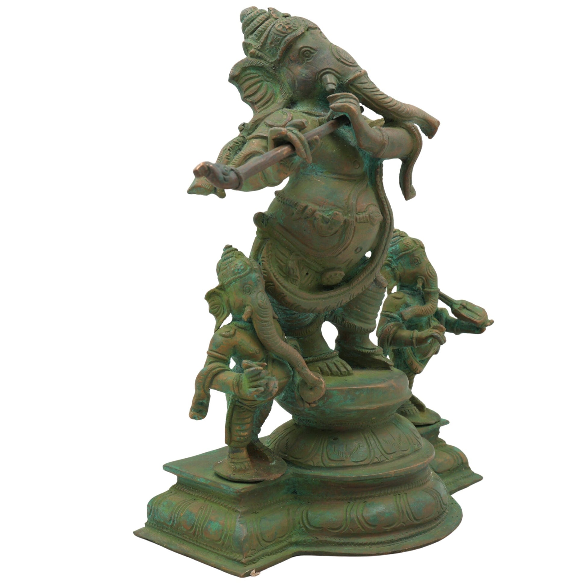 Bronze Musical Ganesha Idols, Ganesh Ki Murti, Panchaloha Ganpati Statue,Brown, 10 Inch, 1 Piece