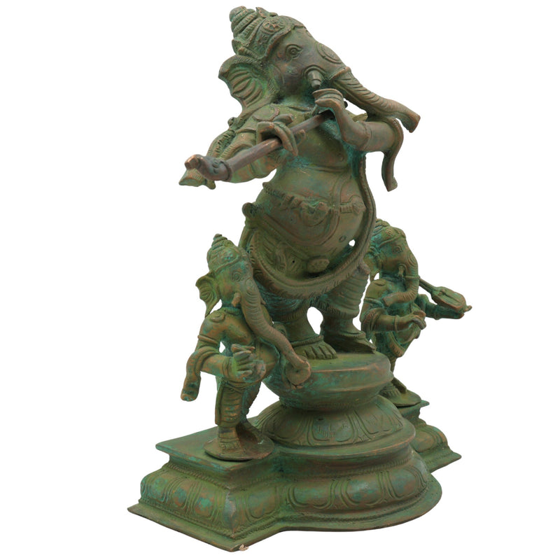 Bronze Musical Ganesha Idols, Ganesh Ki Murti, Panchaloha Ganpati Statue,Brown, 10 Inch, 1 Piece