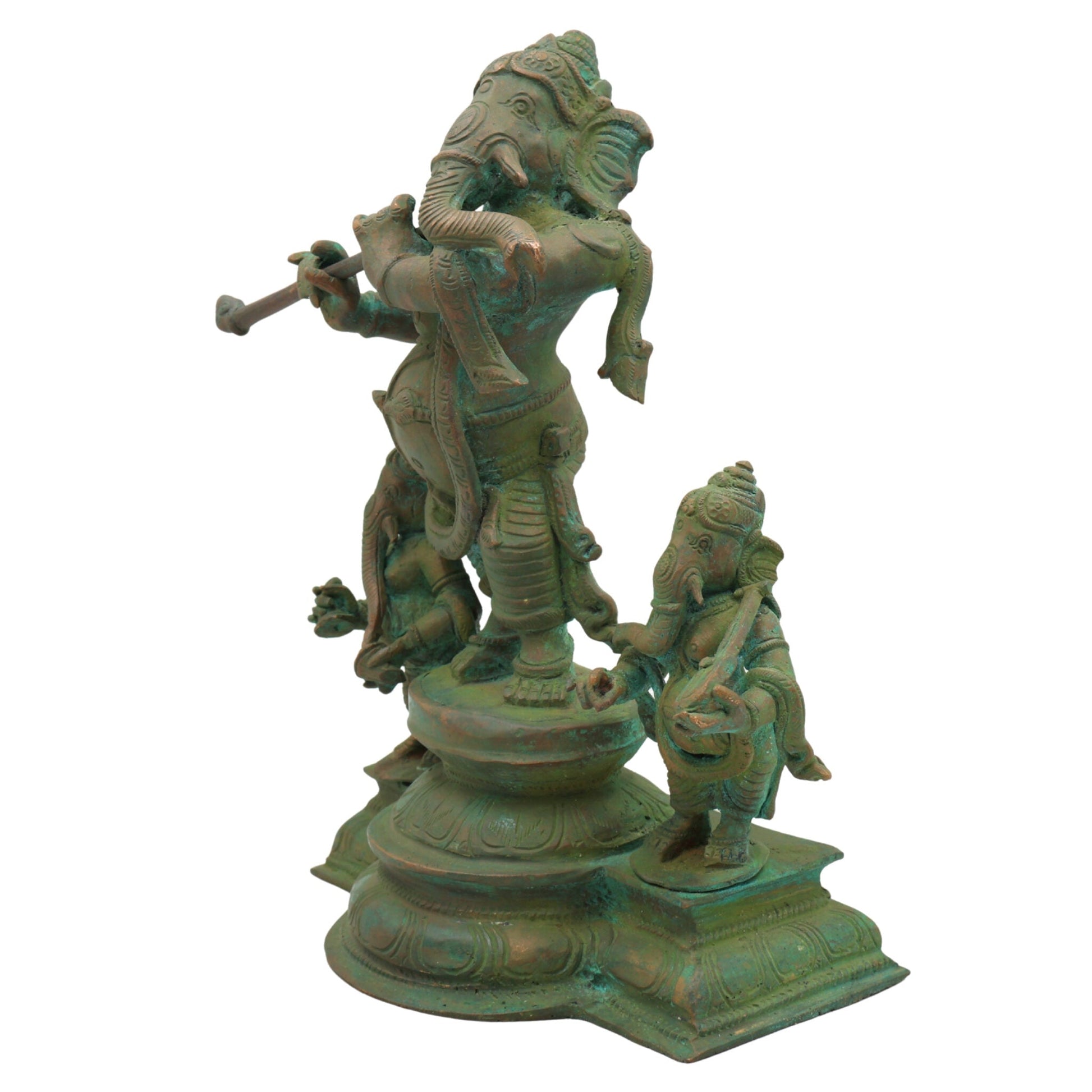 Bronze Musical Ganesha Idols, Ganesh Ki Murti, Panchaloha Ganpati Statue,Brown, 10 Inch, 1 Piece