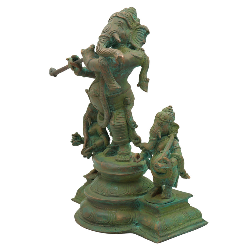Bronze Musical Ganesha Idols, Ganesh Ki Murti, Panchaloha Ganpati Statue,Brown, 10 Inch, 1 Piece