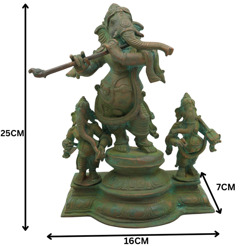 Bronze Musical Ganesha Idols, Ganesh Ki Murti, Panchaloha Ganpati Statue,Brown, 10 Inch, 1 Piece