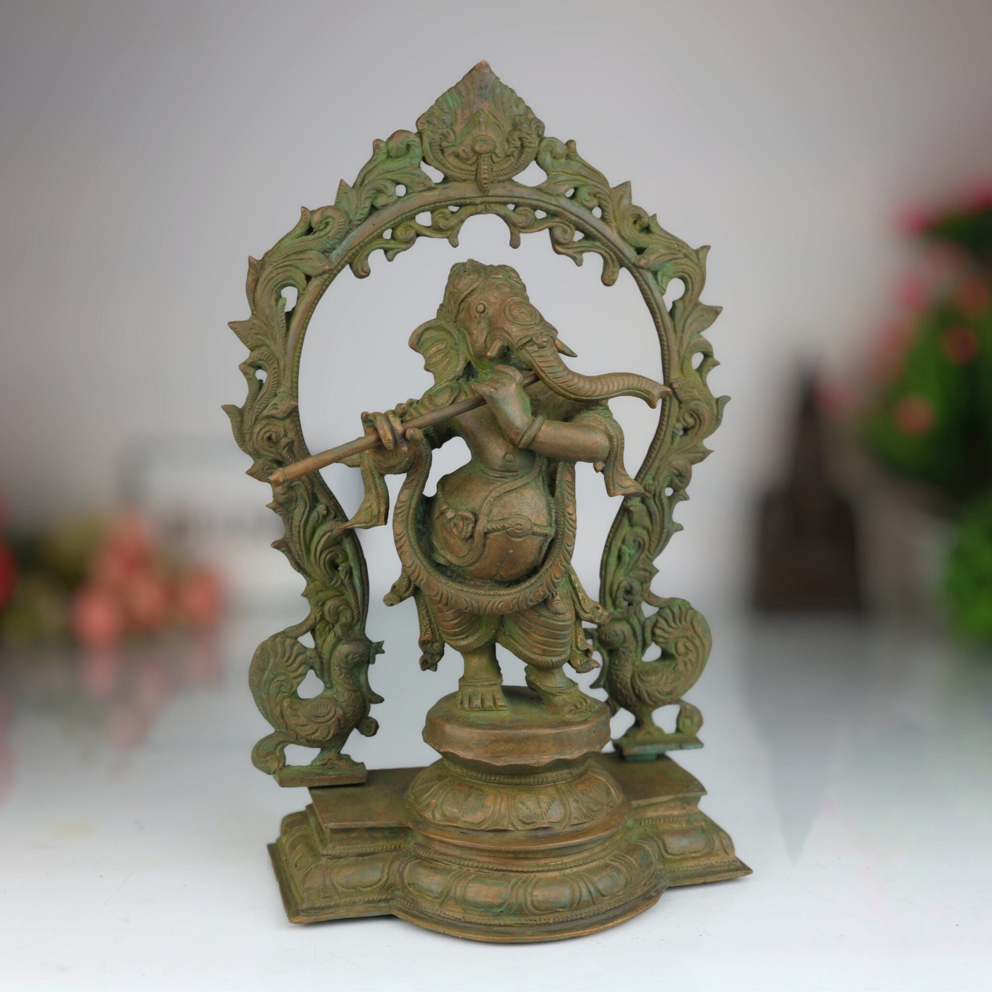 Handcrafted Panchaloha Bronze Ganesha Idol, Vinayaka Ganapati Murti, Traditional Chola Art Pillaiyar Statue for Home, Temple & Gift, Brown, 12.5 Inch, 1 Piece